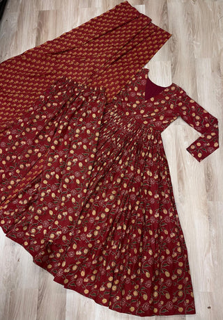 pure-cotton-gown-pant-dupatta-set-with-digital-print-work-color-maroon-8