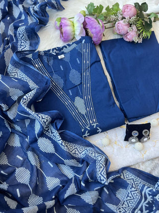 pure-cotton-kurti-pant-dupatta-suit-set-with-hand-embroidery-print-work-color-blue-10