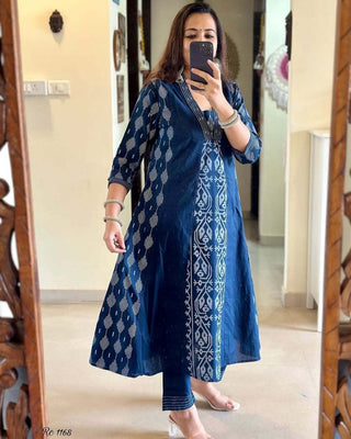 pure-cotton-kurti-pant-dupatta-suit-set-with-hand-embroidery-print-work-color-blue-4