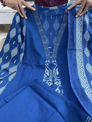 pure-cotton-kurti-pant-dupatta-suit-set-with-hand-embroidery-print-work-color-blue-7