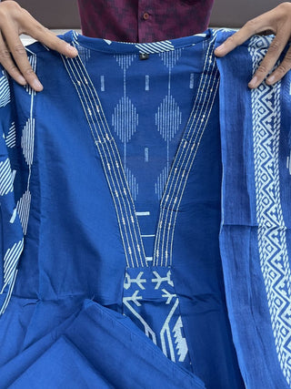 pure-cotton-kurti-pant-dupatta-suit-set-with-hand-embroidery-print-work-color-blue-8