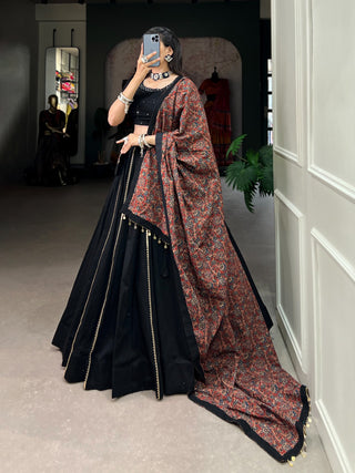 pure-cotton-lehenga-choli-dupatta-purse-set-with-gota-patti-touch-up-work-color-black-1