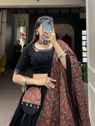 pure-cotton-lehenga-choli-dupatta-purse-set-with-gota-patti-touch-up-work-color-black-3