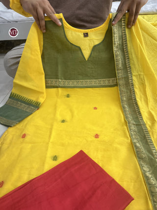 pure-kanchi-cotton-kurti-pant-dupatta-suit-set-print-hand-zari-weaving-work-color-yellow-6