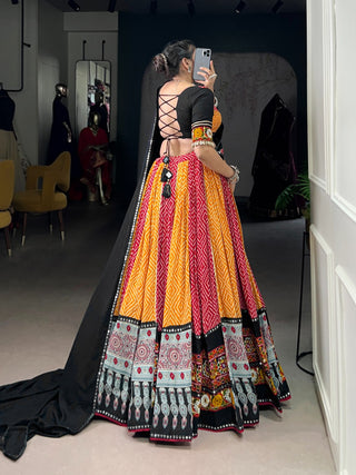 pure-rayon-lehenga-choli-dupatta-batwa-set-with-bandhej-ajarakh-paper-mirror-gamthi-work-lace-touch-up-color-red-yellow-2