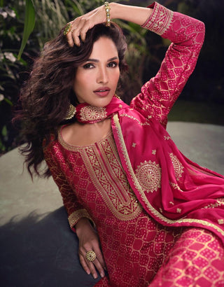 pure-viscos-jacquard-silk-top-palazzo-dupatta-set-with-embroidery-work-color-rani-3