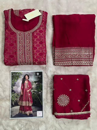pure-viscos-jacquard-silk-top-palazzo-dupatta-set-with-embroidery-work-color-rani-5