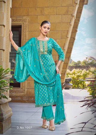 pure-viscose-simmer-roman-kurti-bottom-dupatta-set-with-embroidery-gold-print-work-color-cyan-1