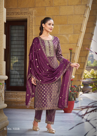 pure-viscose-simmer-roman-kurti-bottom-dupatta-set-with-embroidery-gold-print-work-color-purple-1