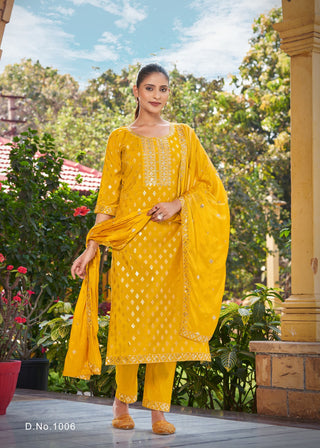 pure-viscose-simmer-roman-kurti-bottom-dupatta-set-with-embroidery-gold-print-work-color-yellow