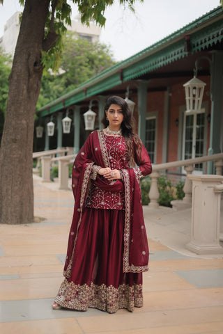 rangoli-silk-kurti-plazzo-dupatta-suit-set-with-heavy-sequins-thread-embroidery-work-color-green-maroon-1