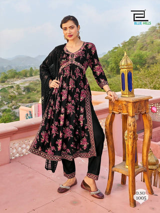 rayon-alia-cut-kurti-set-with-embroidery-print-lace-work-black