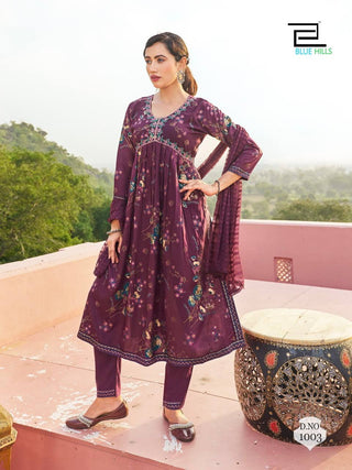 rayon-alia-cut-kurti-set-with-embroidery-print-lace-work-purple