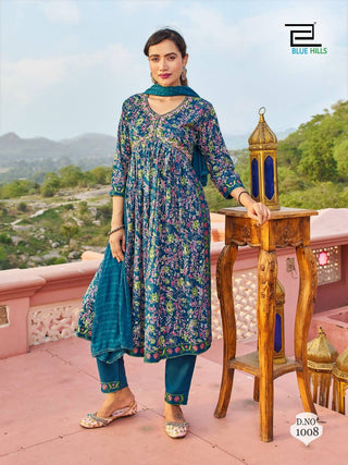 rayon-alia-cut-kurti-set-with-embroidery-print-lace-work-turquoise