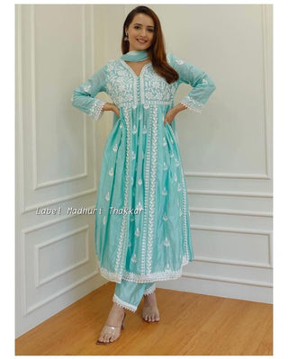 rayon-cotton-kurti-palazzo-dupatta-set-with-chikankari-work-color-green-1