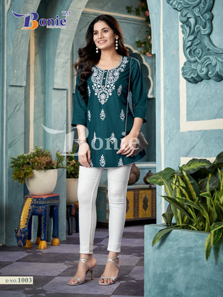 rayon-short-top-embroidery-work-color-bottle-green