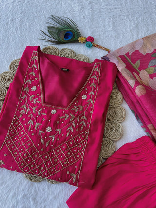 roman-silk-kurti-pant-dupatta-suit-set-hand-sequins-embroidered-print-work-color-rani-pink-3