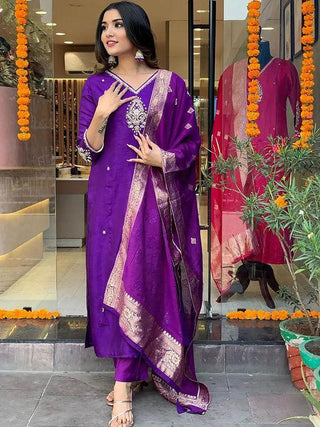 roman-silk-kurti-pant-dupatta-suit-set-with-sequins-embroidery-dori-work-color-purple-1