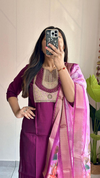 roman-silk-kurti-pant-dupatta-suit-set-with-sequins-embroidery-siroski-diamond-work-color-wine-3