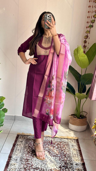 roman-silk-kurti-pant-dupatta-suit-set-with-sequins-embroidery-siroski-diamond-work-color-wine-4