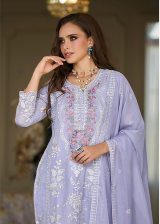 Ship From India! Varman Indian Pakistani Salwar Kameez Suit Women Ready to Wear Organza Fabric Party Wear 3 Pieces Set, Listing ID: PRE8994371436826