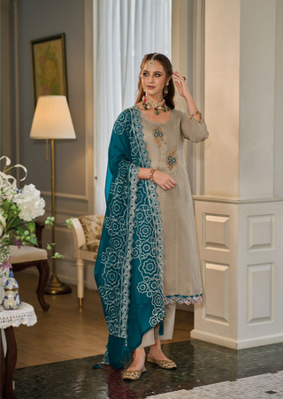 Ship From India! Varman Indian Pakistani Salwar Kameez Suit Women Ready to Wear Organza Fabric Party Wear 3 Pieces Set, Listing ID: PRE8994404958490