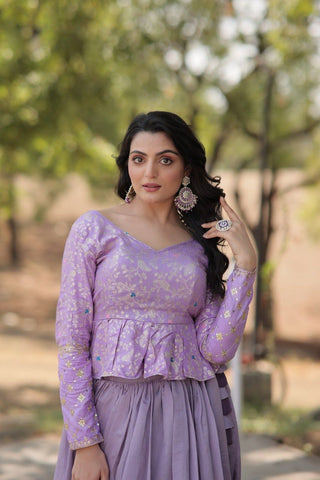 shimmer-vichitra-dyeable-pure-viscose-jacquard-lehenga-choli-set-sequence-embroidery-work-color-lavender-2