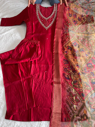 silk-kurti-pant-dupatta-set-with-hand-embroidery-digital-print-work-color-red