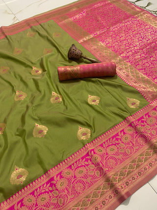 silk-zari-minakari-butta-weaving-border-work-color-army-green
