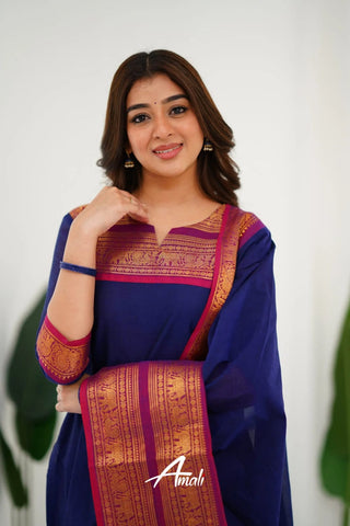 south-cotton-kurti-legging-dupatta-set-with-weaving-work-color-navy-blue-4