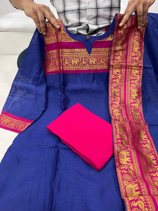 south-cotton-kurti-legging-dupatta-set-with-weaving-work-color-navy-blue-7