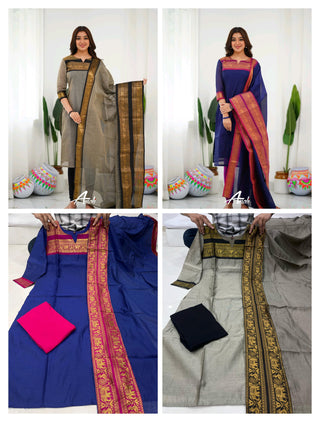 south-cotton-kurti-legging-dupatta-set-with-weaving-work