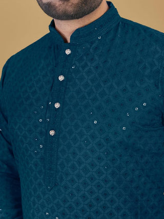 straight-fit-men-kurta-with-sequin-work-green