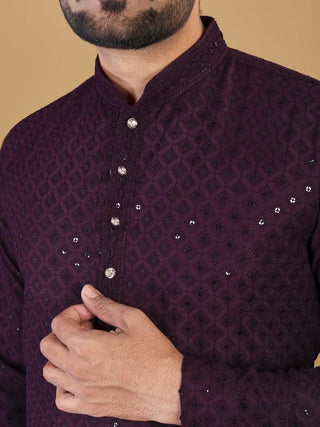 straight-fit-men-kurta-with-sequin-work-maroon