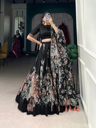 tussar-silk-lehenga-choli-dupatta-set-print-work-color-black