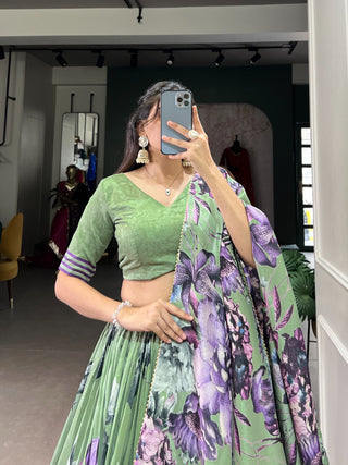 tussar-silk-lehenga-choli-dupatta-set-print-work-color-green-3