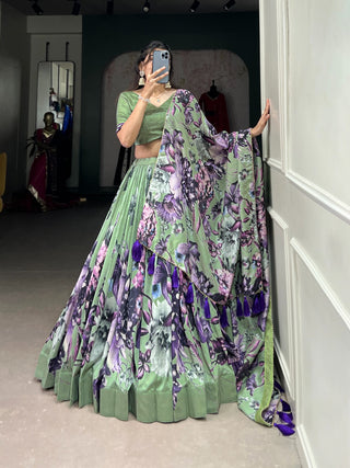 tussar-silk-lehenga-choli-dupatta-set-print-work-color-green