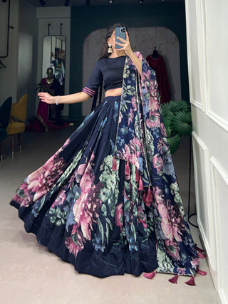 tussar-silk-lehenga-choli-dupatta-set-print-work-color-navy-blue