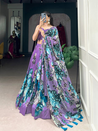 tussar-silk-lehenga-choli-dupatta-set-print-work-color-purple-2