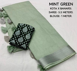 2-3 Days Delivery! Indian Saree for Women Ready to Wear Saree Kota Silk Party Wear Lavender, Green Color, Listing ID: 8888708792602