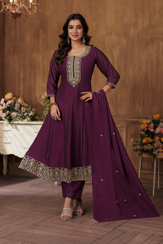 2-4 Days Delivery! Party Wear Vichitra Salwar, Kameez, Dupatta Set With Embroidery Work With 3/4 Sleeve, Listing ID: 9661599777050