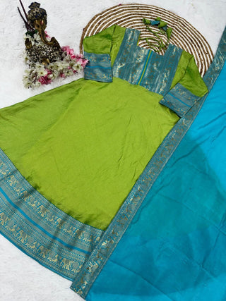 vichitra-silk-gown-dupatta-jacquard-weaving-zari-border-work-color-green-3