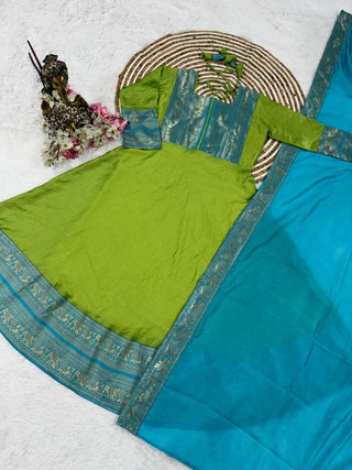 vichitra-silk-gown-dupatta-jacquard-weaving-zari-border-work-color-green-4
