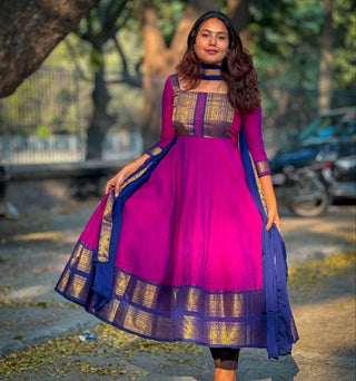 vichitra-silk-gown-dupatta-jacquard-weaving-zari-border-work-color-rani-2