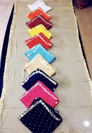 2-3 Days Delivery! CHIFFON DUPATTA with Contrast Golden Colour Lace Work