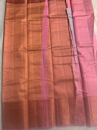 2-3 Days Delivery! Tussar Silk With Contrast Blouse - Pink
