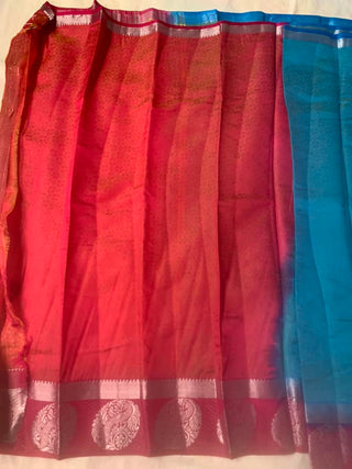 Tussar Silk With Contrast Blouse - Blue