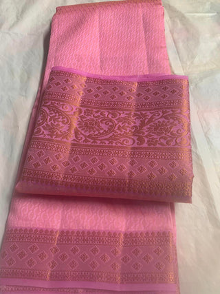 2-3 Days Delivery! Tussar Silk With Contrast Blouse - Pink