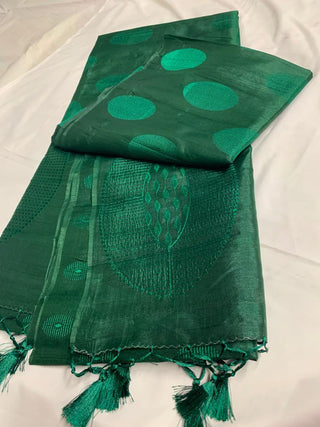Green Color  embroidered Tussar Fancy Saree