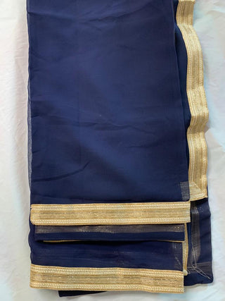 Blue Colour Georgette Gown With Dupatta & Lace Border